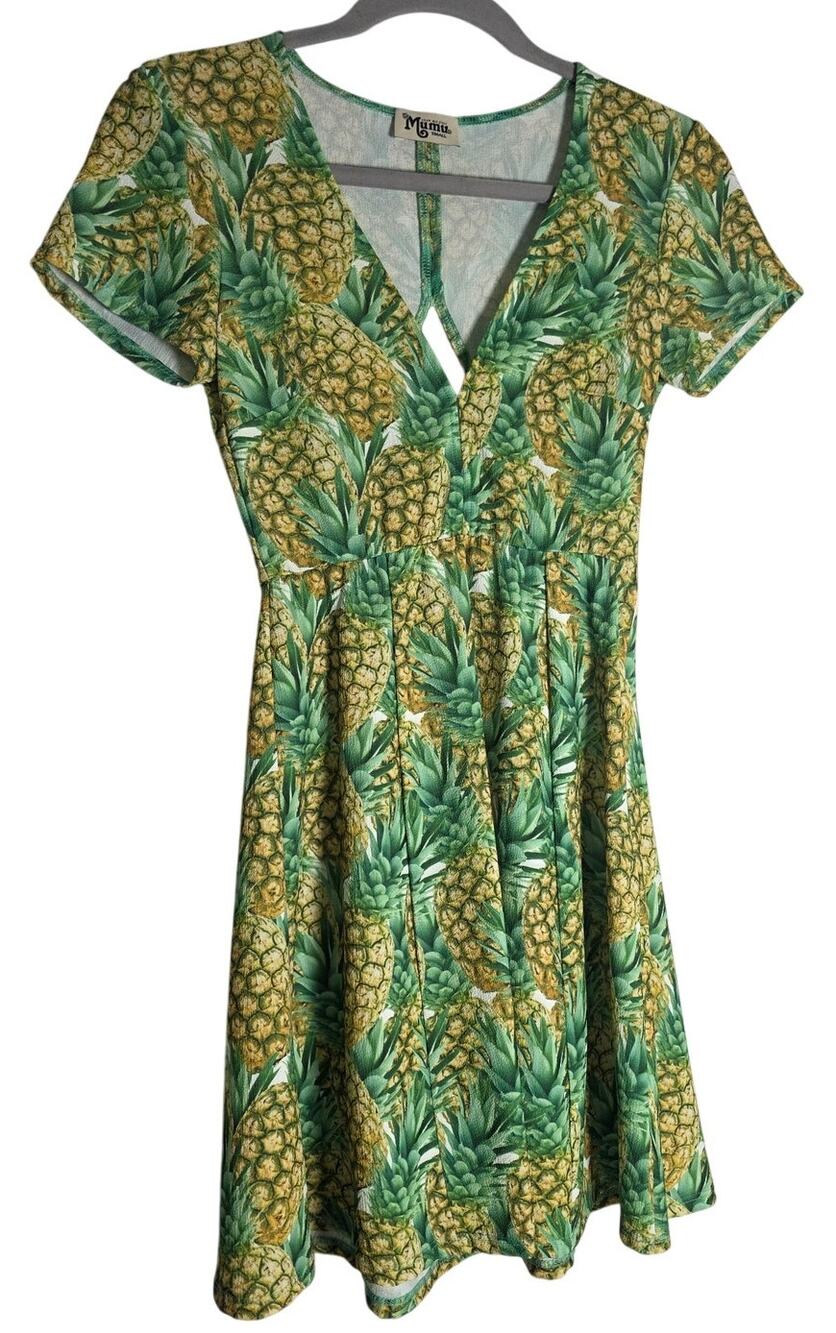 Show Me Your MuMu Pineapple Dress Small Tropical Cutout Mini Beach Vacation zip
